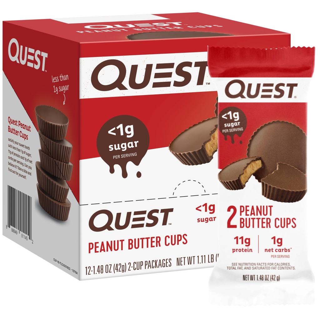 Quest Nutrition Peanut Butter Cups, 11g Protein, 1g Sugar, Niskie węglowodany, Gluten Free, Keto Friendly, 12 Hrabia