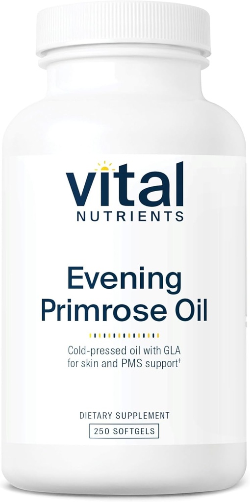Vital Nutrigents Evening Primrose Oil 1000mg British 124; Primrose Supplement for Women British 124; GLA Omega- 6 Fatty Acid for Skin and PMS Support * British 124; Gluten, Dairy, Soy Free British 124; Non-GMO British 124; 250 Softgels