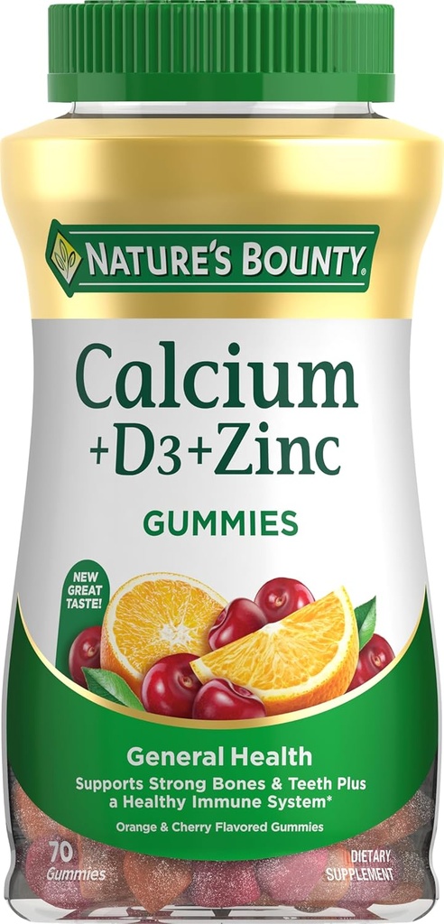 Gummeje Wapnia i Witaminy D według Bounty Nature 's Bounty, Immune Support & Bone Health, 500mg Wapnia i 1000 IU Witamina D3, Flavor owocowy, 70 Liczba