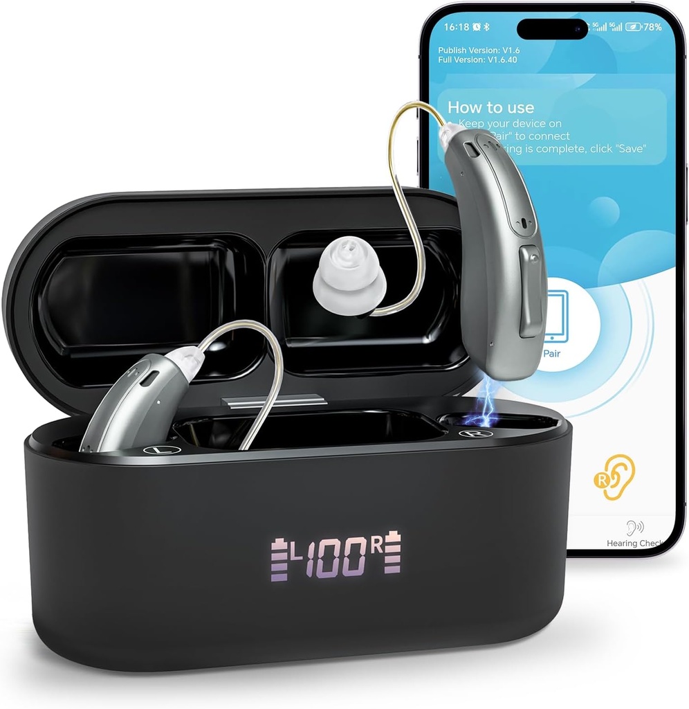 Pomoc słuchu (nie Wzmacniacze), Bluetooth Rechareable Słuchaczy dla starszych dorosłych, Superior Sound Quality OTC Smart Hear Aid with Noise Cancellation, Bluetooth Enabled & App Control, 4 tryby
