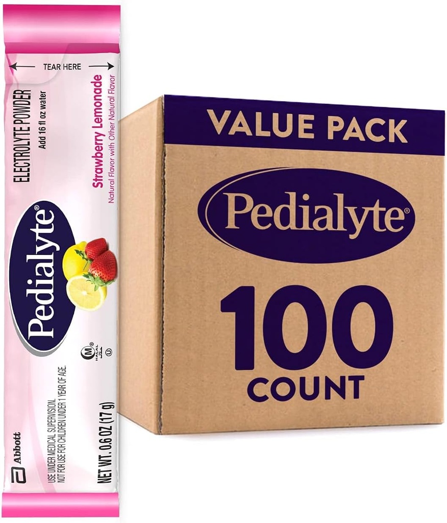 Pedialyty w proszku Electrolyte, lemoniada truskawkowa, napój nawadniający, 100 opakowań z proszkiem pojedynczo podawanym
