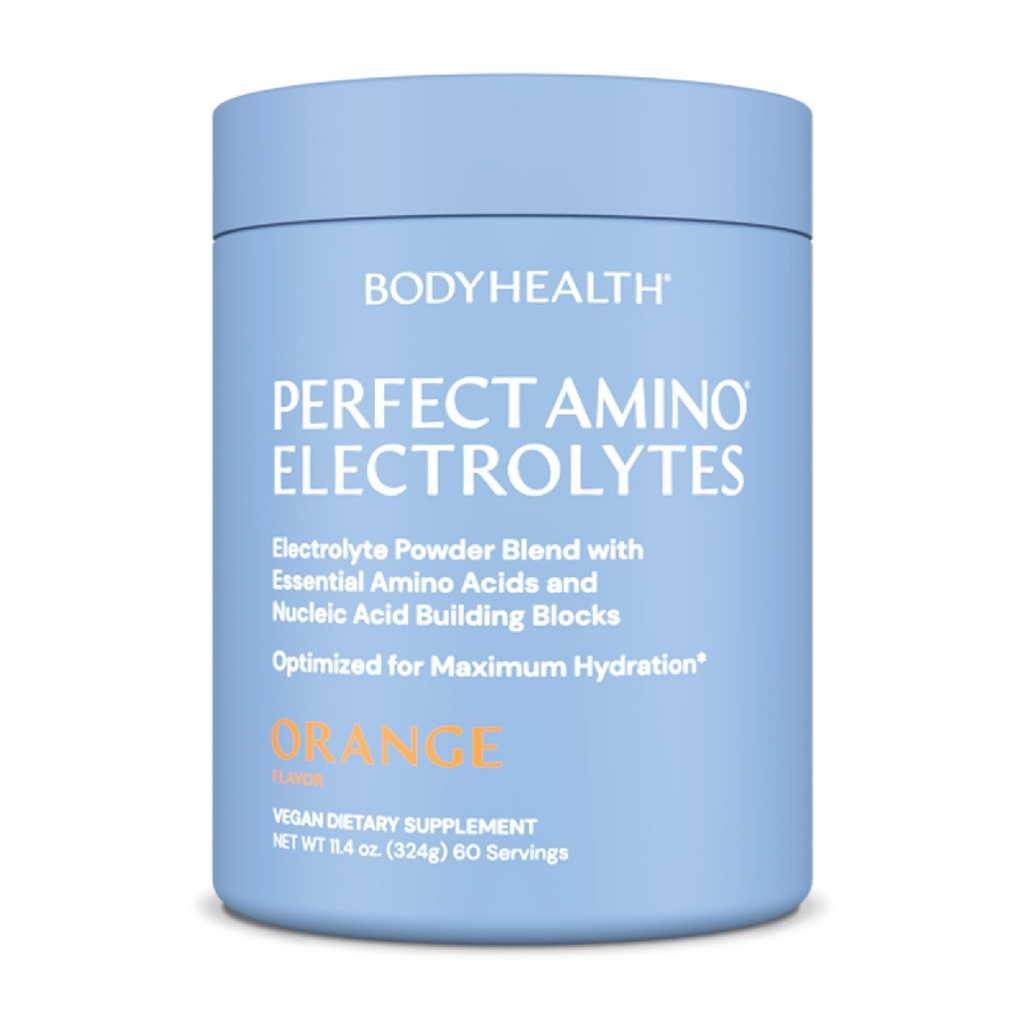 BodyHealth PerfectAmino Electrolytes Powder No Sugar, Keto Sugar Free Post Electrolytes Drink Mix, Hydration Powder with Trace Minerals - Pomarańcza - 60 Służenia