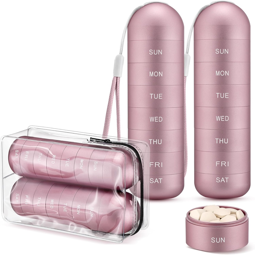 [2 opakowania] Zannaki Metal Travel Pill Organizator, Przenośny wodoodporny Weekly Pill Box, Duży aluminiowy Alloy Pill Case Container, BPA Free 7 Daily Medicine Organizer Holder for Witamina, Suplement