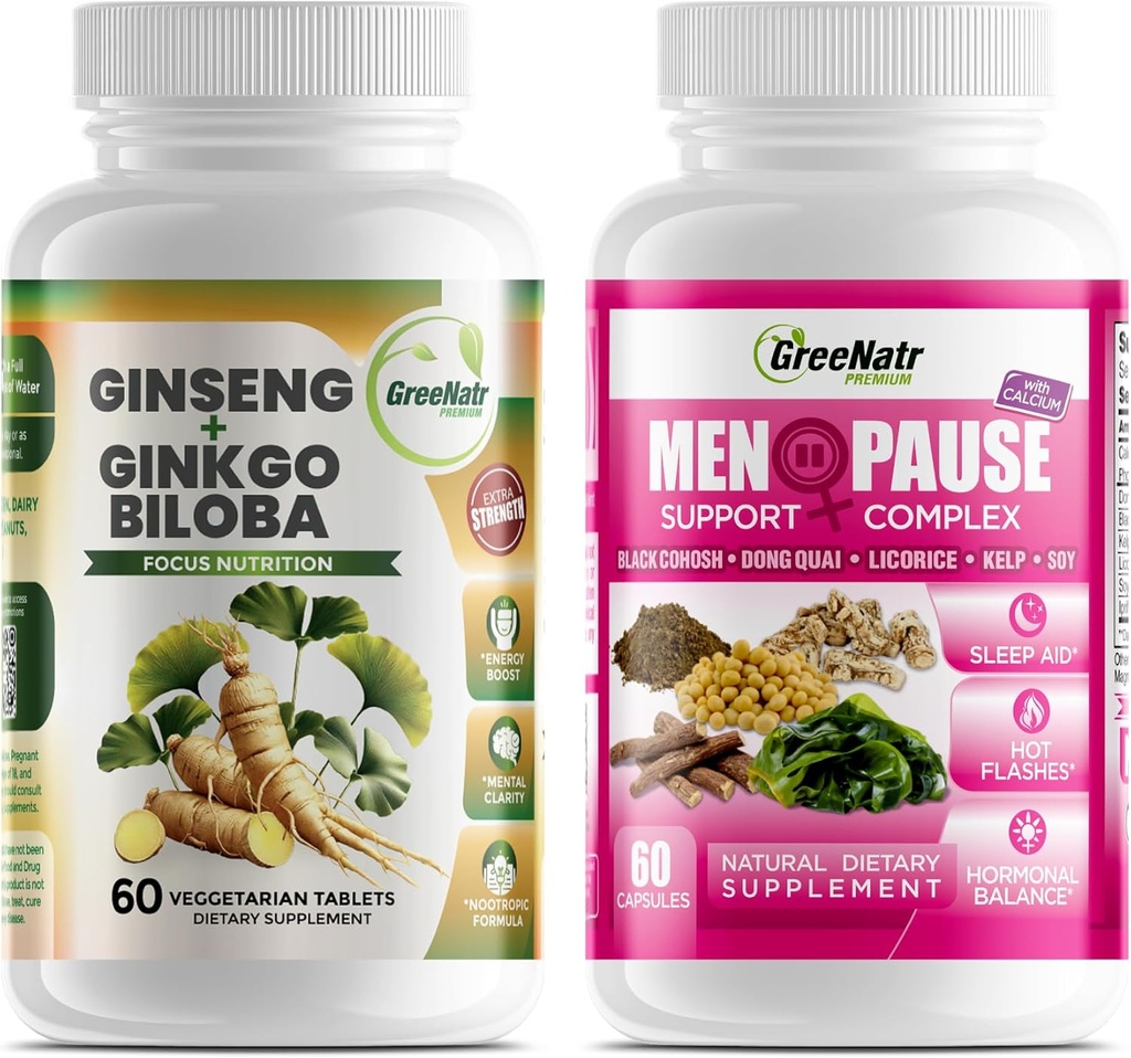 Optymalne rozwiązania Wellness: Wsparcie dla menopauzy ziołowej i Ginseng + Ginkgo Biloba Energy & Brain Focus Booster dla mężczyzn i kobiet