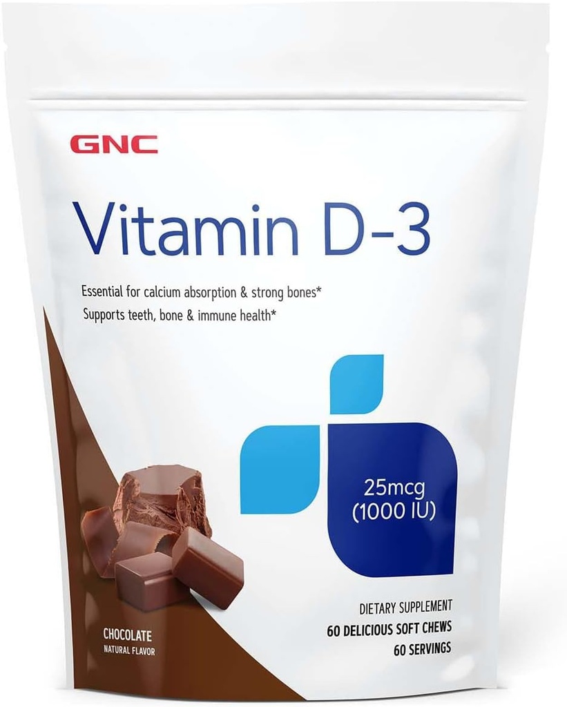 GNC Witamina D-3 Soft Chews 1000IU - Czekolada 124; Zapewnia 125% wartości dziennej witaminy D 124; 60 Soft Chews