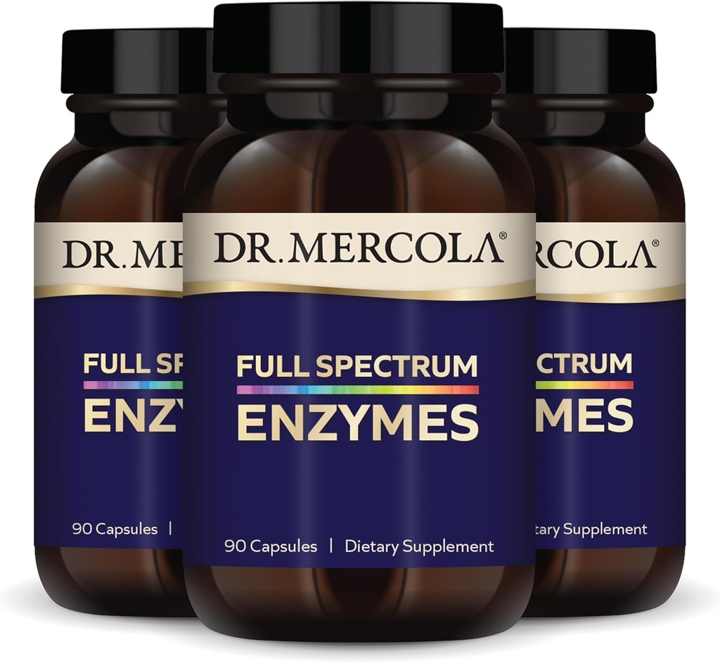 Dr Mercola Full Spectrum Enzymes - 22 Różne Enzymy - Wsparcie Digestive & Immune Health - Pomaga Digest Carbohydrates, Tłuszcze i białka - Non-GMO, Gluten- Free & Soy- Free - 90 Kapsułki (3 Pack)