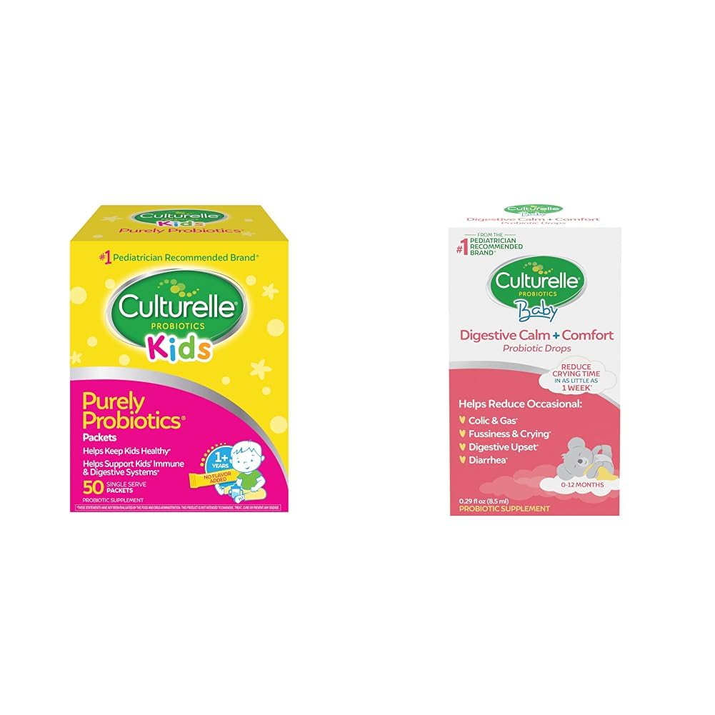 Probiotyki Culturelle Kids dla wsparcia immunologicznego i pokarmowego, 50 Count & Baby Calm & Comfort Drops 0- 12 Miesiące, 0.29 Ounce