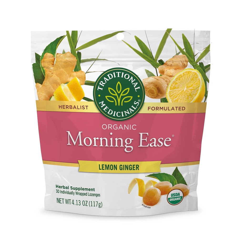 Tradycyjne Medicinals Organic, Poranne Lozenges, Lemon Ginger - Pomaga ciążowe Nudności Relief & Poranne choroby związane z normalną ciążą - 30 Indywidualnie zapakowane Lozenges