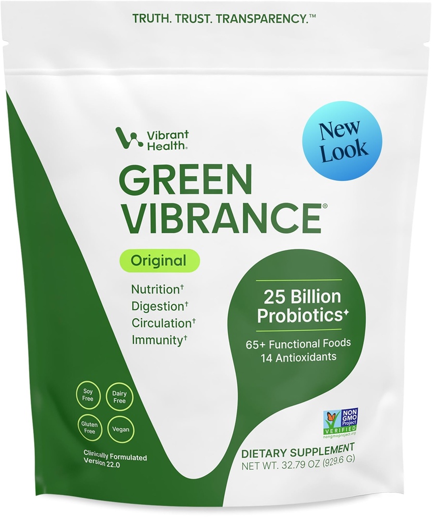 Wibracyjne Zdrowie, Zielona Wibracja, Zawiera 65 Plant-oparte Superfoods, 25 Miliard Probiotyki, Włókno, Adaptogens & Enzymy, 83 Sługi