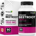 Renew Actives Organic Beetroot Supplement 1300MG na 2 kapsułki - Czysty Beetroot proszek do cyrkulacji, Natural Energy, & Korzyści przeciwutleniające - Superfood o dużej mocy, Made in Canada - 90 kapsułki