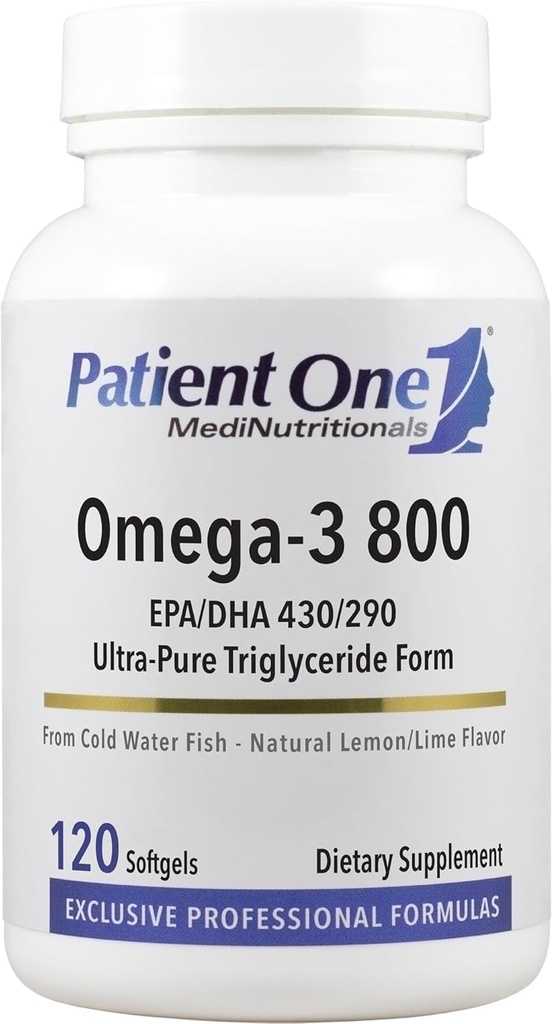 Pacjenta One Omega-3 800 XI124; Suplement do Wspomagania Serca, Kognitywnego i Joint Health * XI124; Omega-3 Fish Oil with EPA and DHA XI124; 120 Softgels