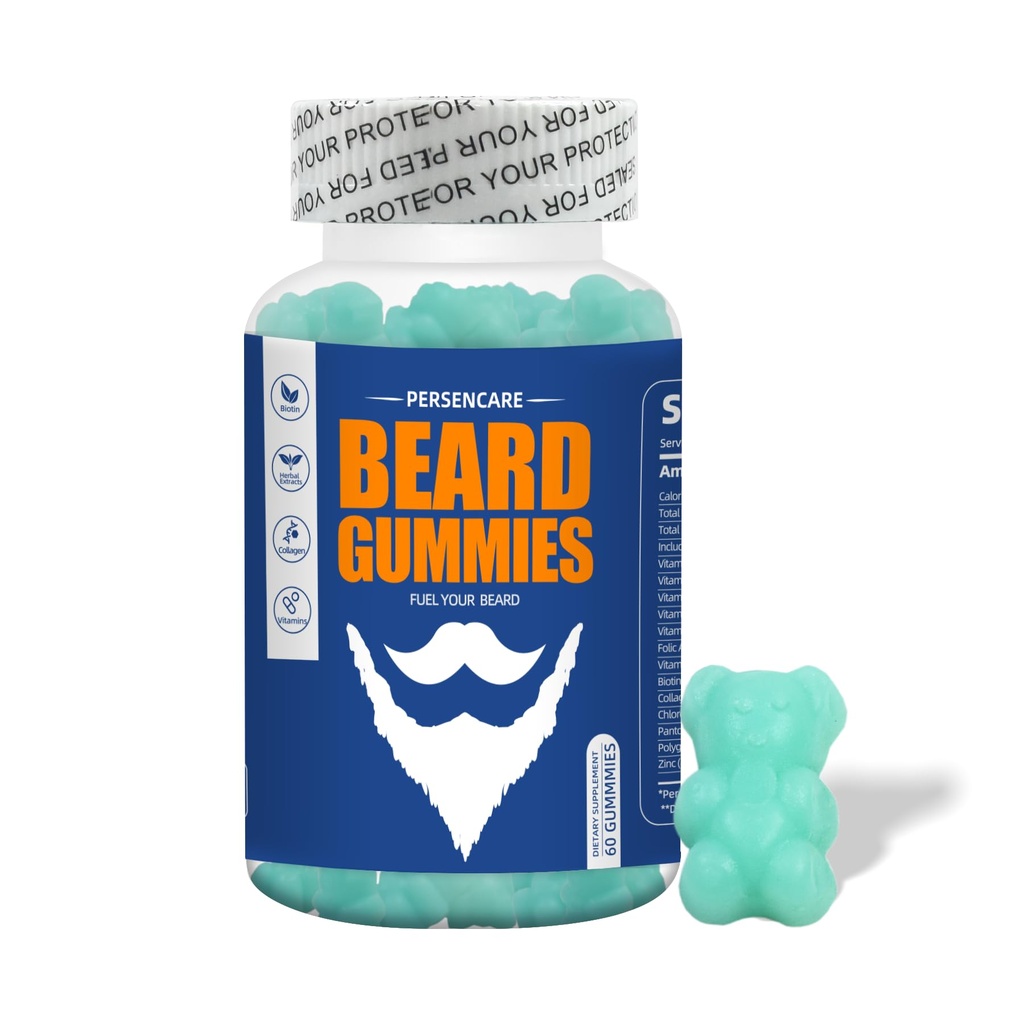Big Beard Gummy wzrostu dla mężczyzn, 60 Blueberry Flavored Gummies, z 10K MCG Biotin B12 Kolagen i Elitarne Beard Hair Grooming Nutrigents & Vitamin, Grow Stronger, Dłuższe, Grubsze i Fuller Beard