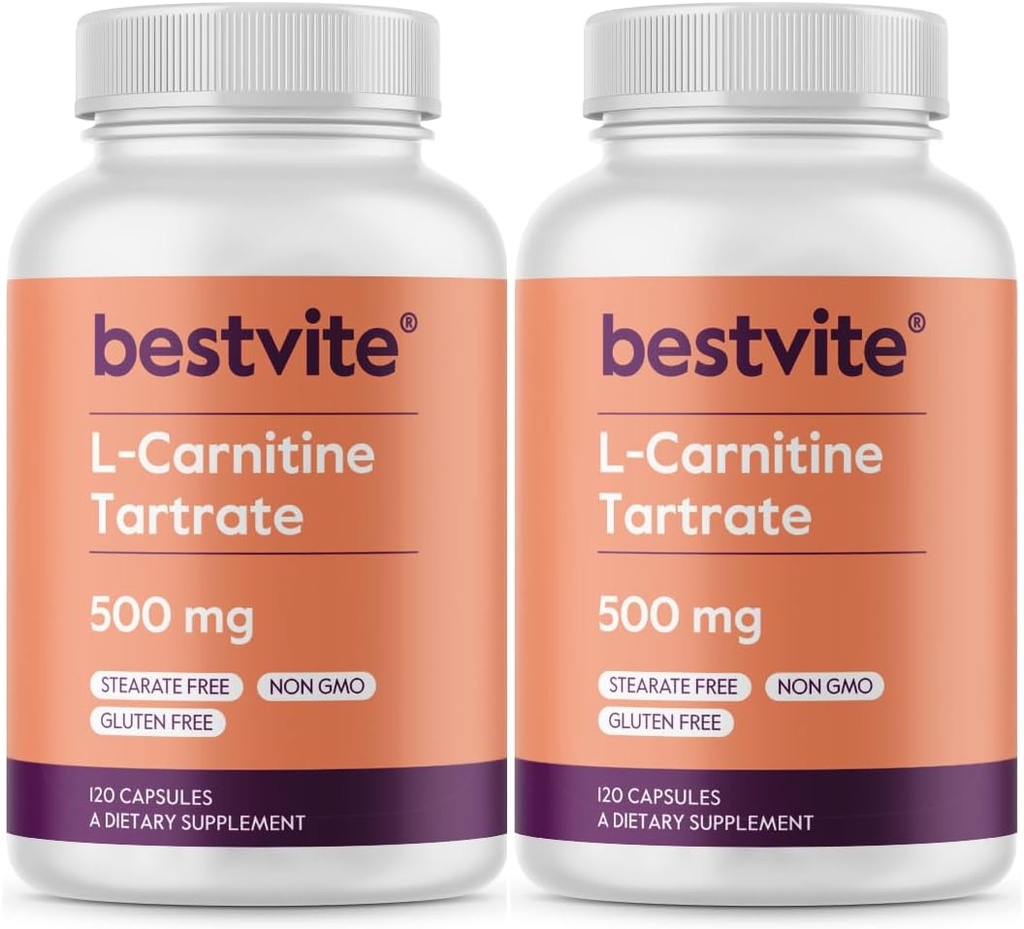 BESTVITE L- Karnityna winian 500 mg na kapsułkę (240 kapsułki) (120x2) - Brak stearynianów - Nie GMO - Bez glutenu