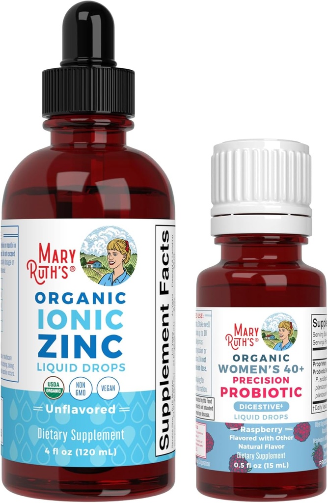 MaryRuth Organics Probiotic Disease (Malina) dla kobiet 40 + & Zinc Drops 124; Clean Label Project Verified ® X124; Witaminy dla Gut Health and Immunity Disease 124; Wegan, Non-GMO, Gluten Free