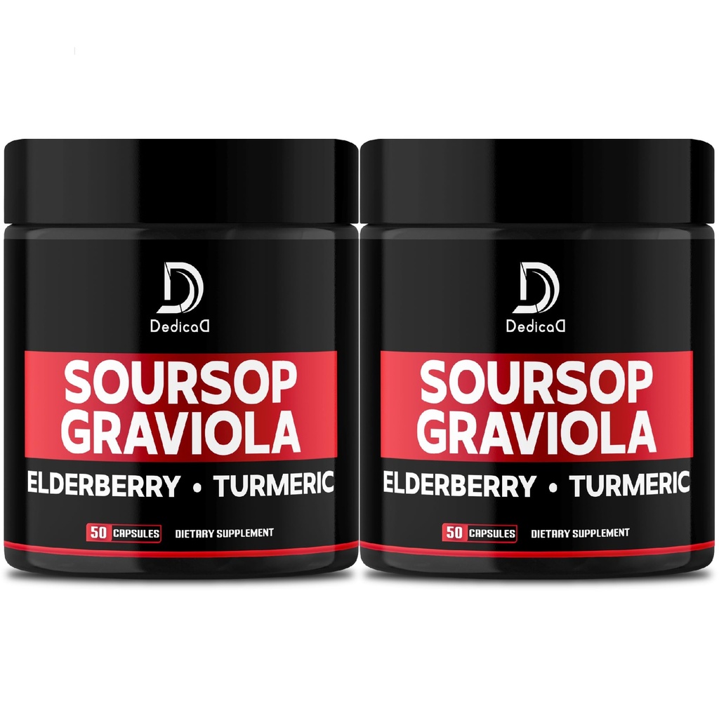 Graviola Soursop Liści kapsułki - 2 opakowania 50 Kapsułek dla 100- Day Supply - 11in1 Ekstrakt z Elderberry, Turmeric, Ginger, Milk Thistle, Cranberry & More - Mood Support, Immune & Body Health