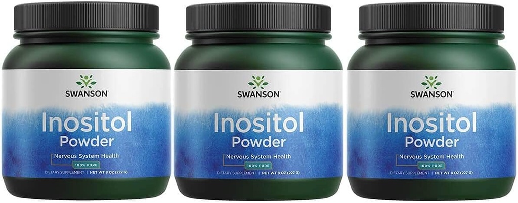 Swanson 100% Czysty Inozytol Proszek - Naturalne uzupełnienie Promowanie Focus & Relaxation - Nerve & Cellular Support - (8oz) 3 Pack