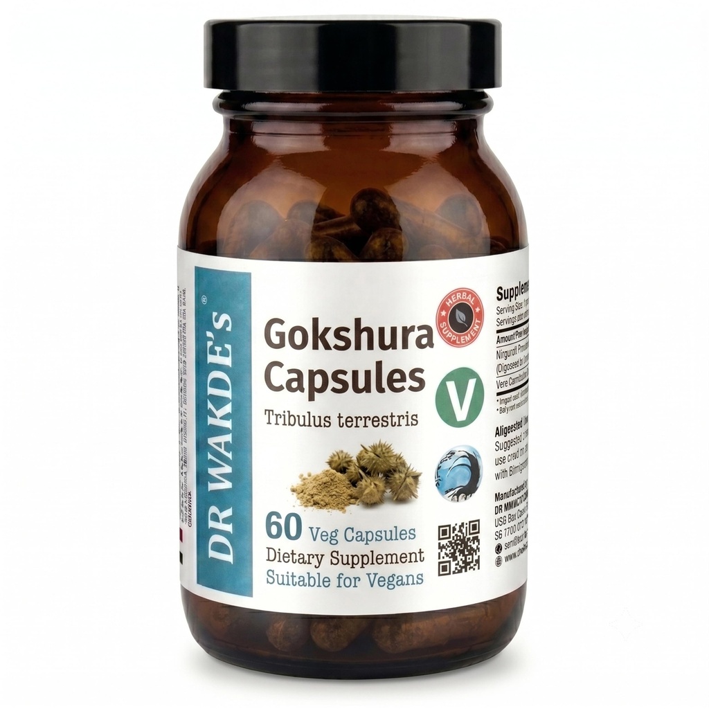 DR WAKDE Kapsułki Gokshura (Tribulus terrestris) - 60 Czapki Veg 124; 100% Czysty, All- Natural Supplement Supplement 124; Wegan, Plant- Based, Wspiera witalność i zdrowie moczu