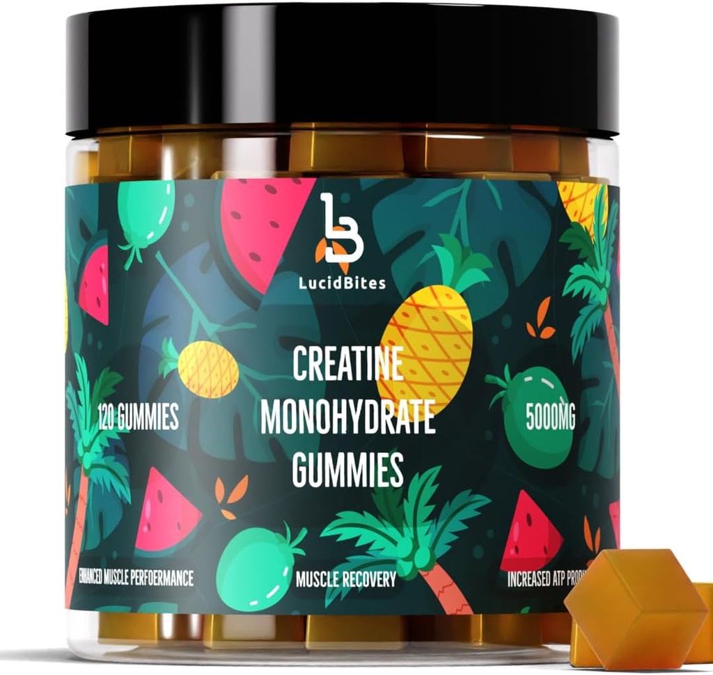 Jednowodzian kreatora Gummie - Wegan, Bezcukrowy, 120- liczba, 5000mg Kreatyna do odzysku i wydajności mięśni