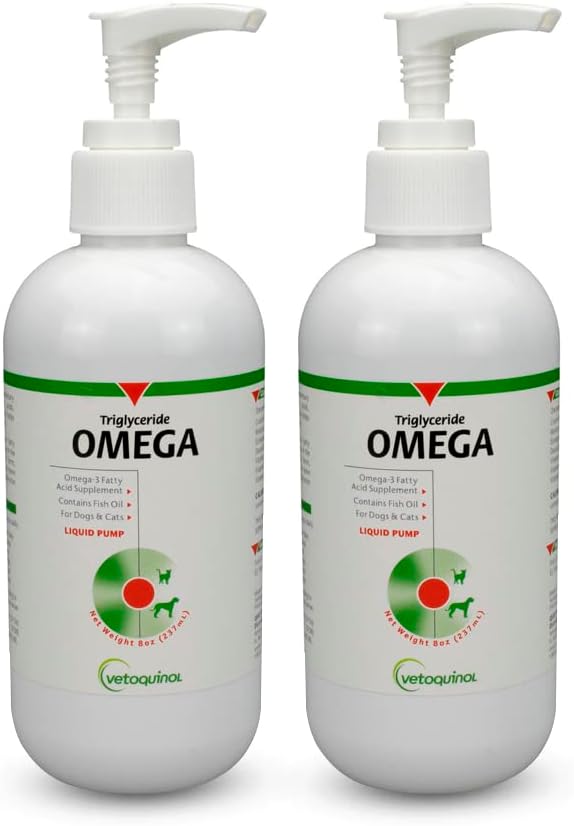 Vetoquinol Trigliceryd Płynny Omega 3 Suplement dla psów i kotów, Płynny suplement oleju rybnego w / EPA i DHA, Promotes skóry, Coat, Joint, & Immune Health, Omega 3 Olej rybny dla psów i kotów, 8oz, 2 opakowania