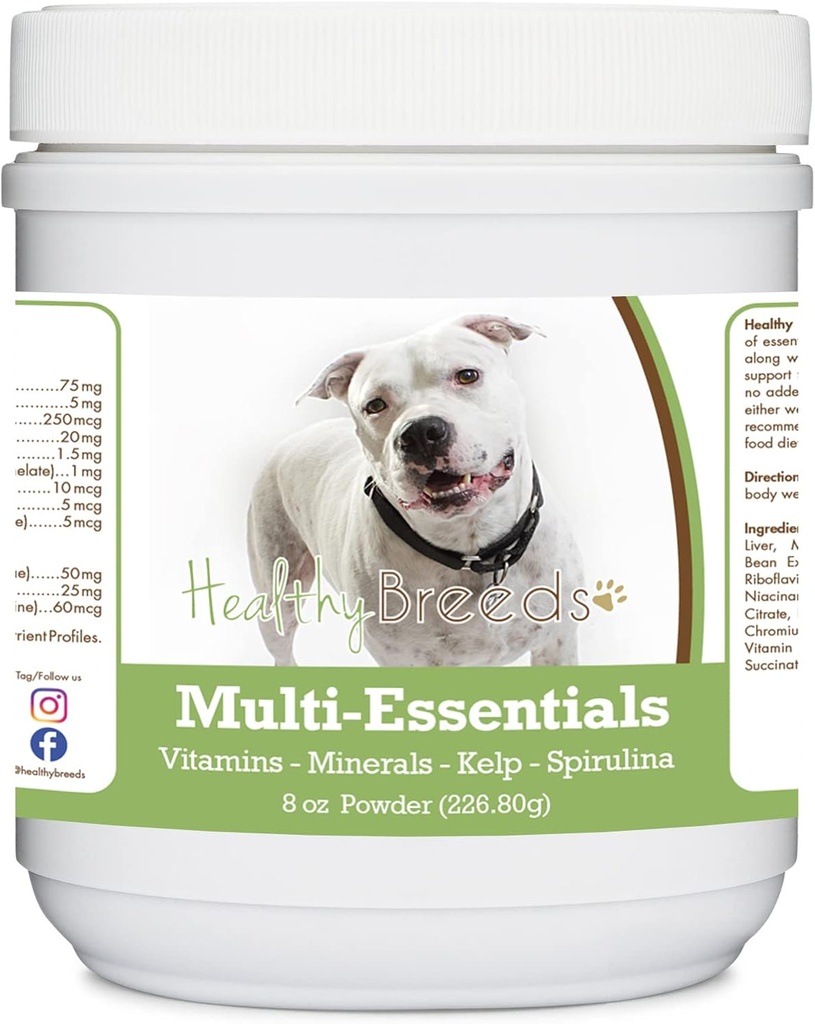 Healthy Breeds Pit Bull, Biały, Multi- Essentials Proszek dla psów - idealny suplement witamin, minerałów i przeciwutleniaczy dla Twojego psa - 8 oz