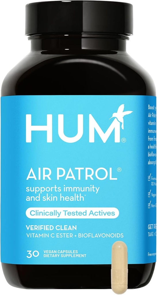 HUM Air Patrol Immune Supplement Supplement with Witamina C & Citrus Bioflavonoids, Vegan witaminy C Suplementy dla kobiet i mężczyzn, Wspiera Bariera skóry, Lung Health & Immune System, 30 Kapsułki wegańskie