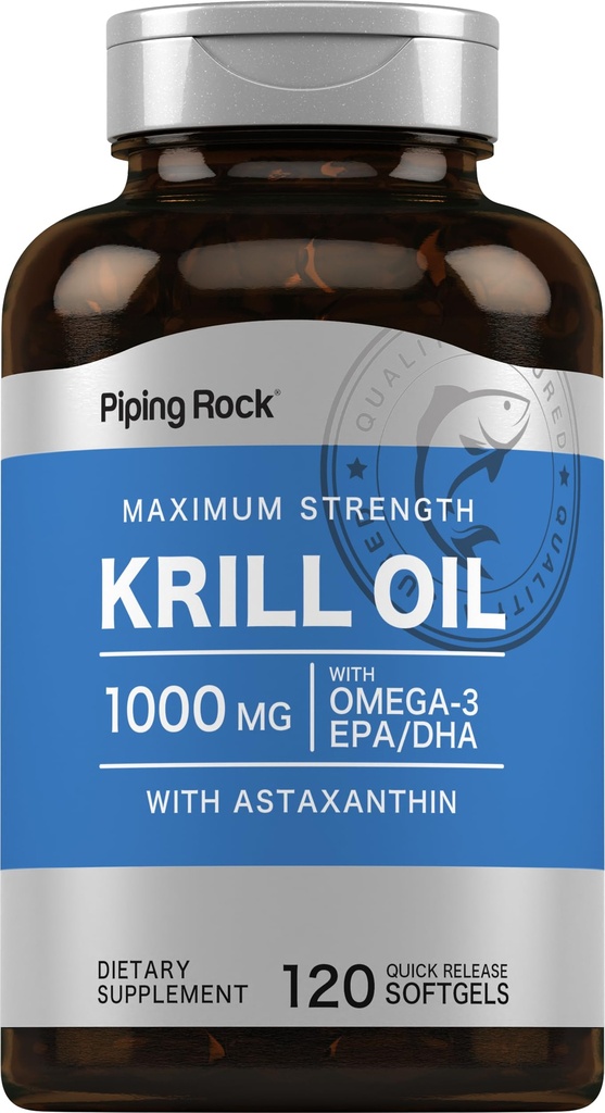 Piping Rock Krill Omega 3 Softgel kapsułki 124; 1000mg 124; 120 Count 124; EPA DHA Suplement z Astaksantyny 124; Maksymalna moc 124; Non-GMO, Gluten Free