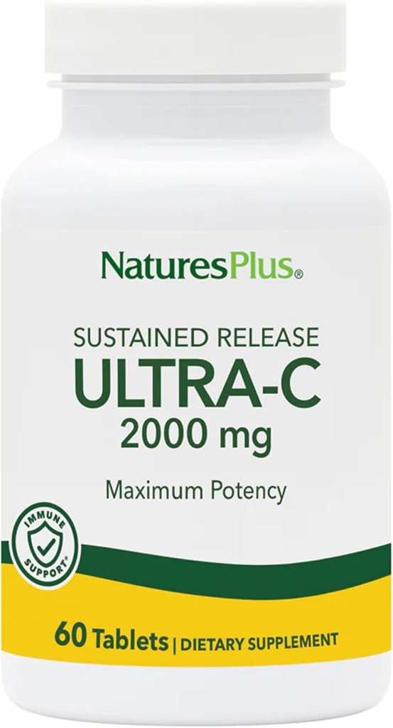 NaturesPlus Ultra- C 2000 mg - 60 Tabletki - Witamina C z Rose Hips - Wsparcie immunologiczne i przeciwutleniacze - Wegetarianin, Gluten Free - 60 Servings