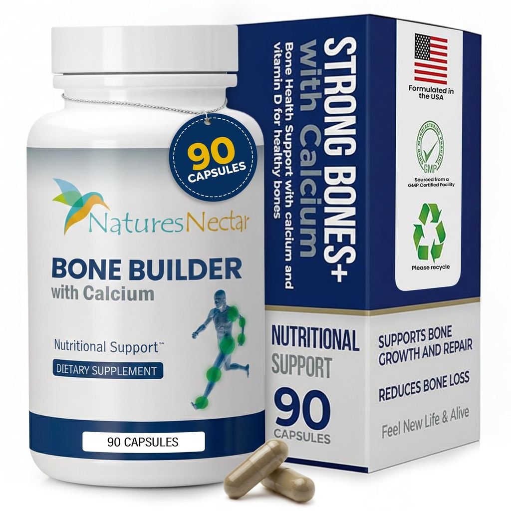 Nektar Nectar Bone & Joint Supplements for Men & Women - Wspiera zdrowie kości, siłę i wzrost z wapniem, witaminą D, magnezem i Strontem - Bone Builder Formuła dla maksymalnej absorpcji -90 Czapki
