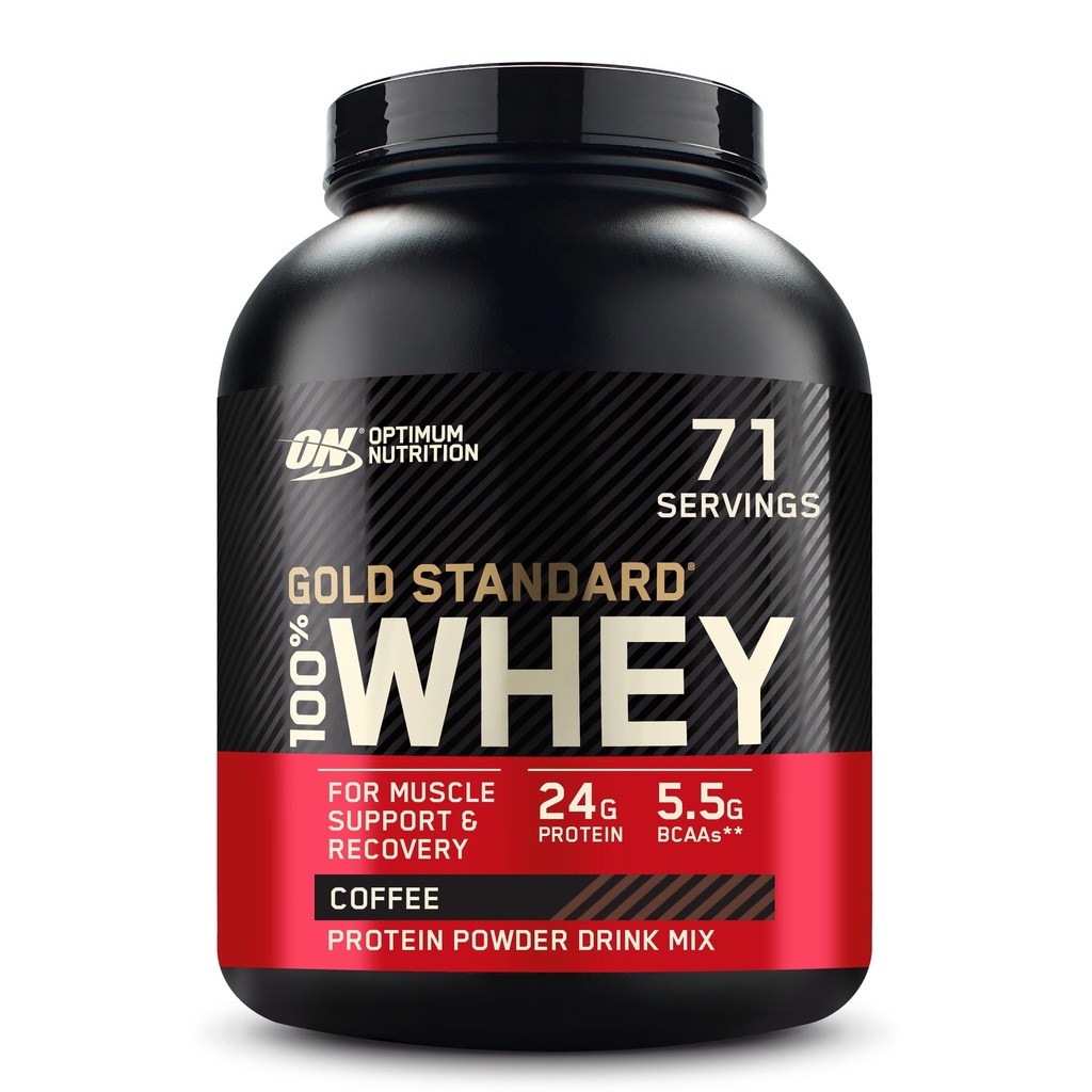 Optimum Nutrition Gold Standard 100% Proszek z białka serwatki, Kawa, 5 Funt (Opakowanie może Vary)