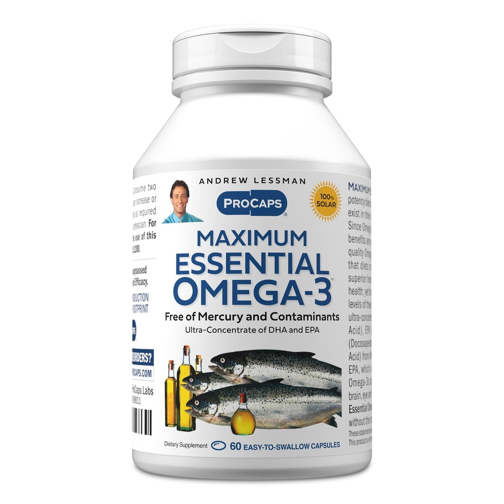ANDREW LESSMAN Maksymalne niezbędne Omega-3 Unflavored, 60 Softgels - Ultra- Czysty Omega-3 Olej rybny 1200 mg- High DHA, Brak suplementu rtęci - Małe, Łatwe do połykania oleju z ryb kapsułki