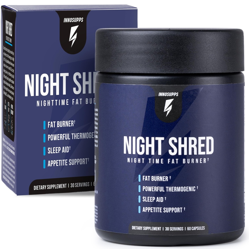 InnoSupps Night Shred Fat Burner and Natural Sleep Support British 124; Ashwaganda, 5- HTP, CLA, Melatonin British 124; Appetite Suppressant British 124; Weight Loss Support Nighttime Fat Burning (60 Kapsułki wegetariańskie)