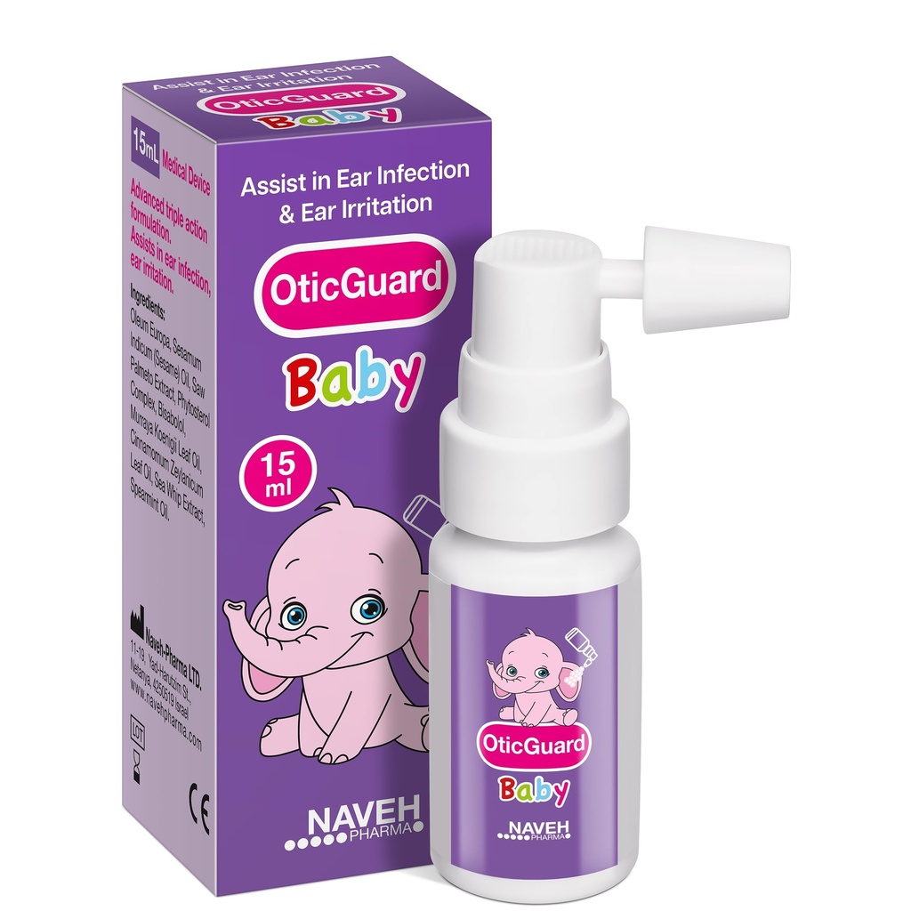 NAVEH PHARMA Otic Guard Baby Ear Drops - Natural Ear Oil for Ear Wax Removal & Infection Relief - Delikatny Czyściciel Uszy dla niemowląt, Toddlers & Kids - łagodzi swędzące uszy i pływacki Uszy