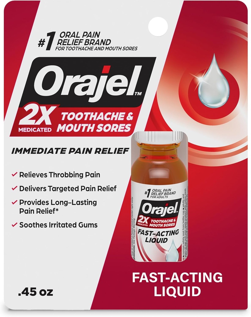 Orajel 2X Medyczny ból zęba i Mouth Sores Liquid, 0,45 fl oz