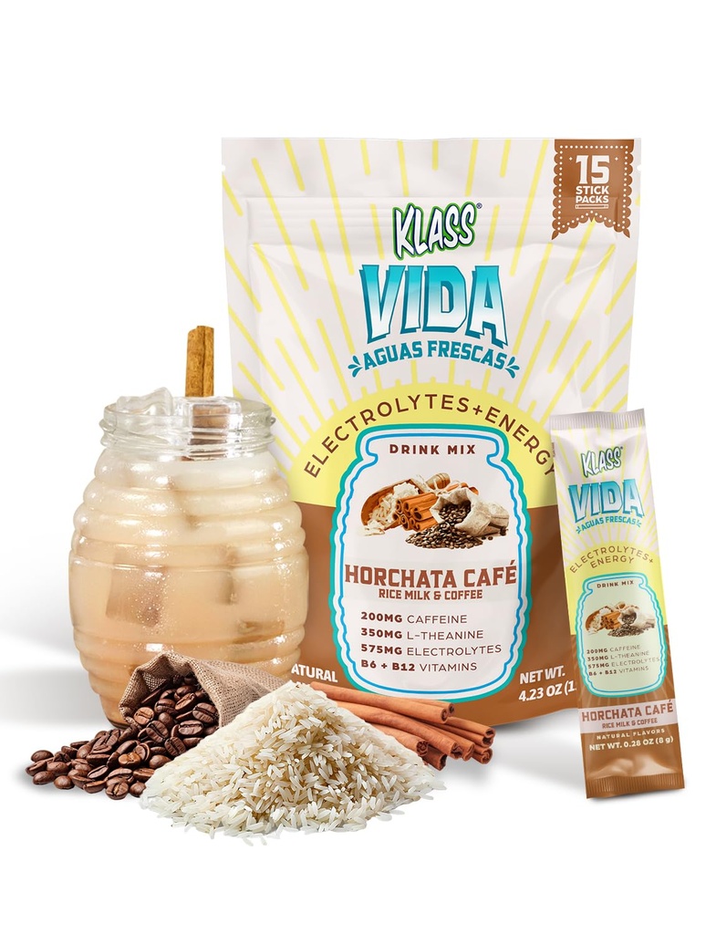 Hydration + Energy Electrolyte Drink Mix - Coffee Horchata Agua Fresca Flavor 124; Proszek bez cukru z kofeiną, L- Theanine, Woda kokosowa & Minerały