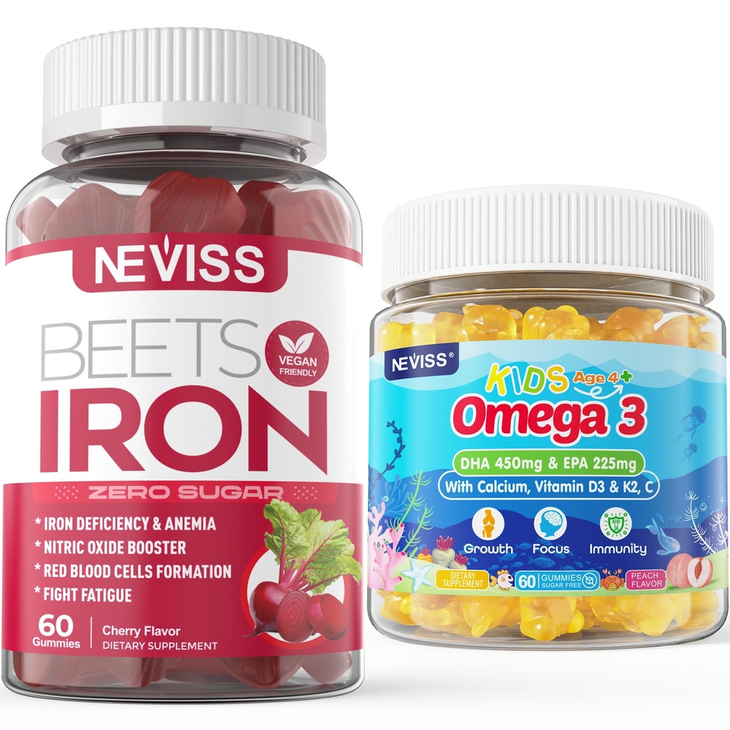 Żelazne gumki 2 Pack + Dzieci Omega 3 gumki 2 Pack