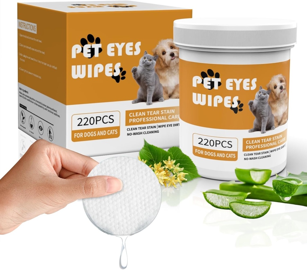 Senlong Eyes Wipes for Dogs - Delikatnie usunąć plamy łzawienie - pies czyszczący oczy, Okaleczanie oczu, Absolutorium, Mucus Secretions - pies oko wyciera plamy - pies i kot oko chusteczki - 220szt, biały