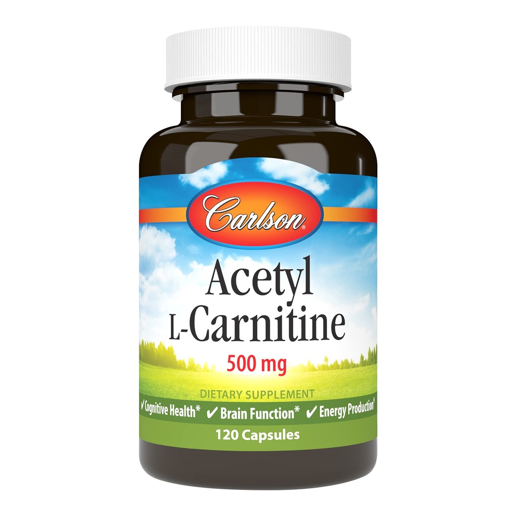 Carlson - Acetyl L- Karnityna, 500 mg, Zdrowie kognitywne, Funkcje mózgu i produkcja energii, 120 kapsułki