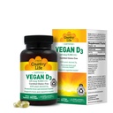 Country Life Vegan D3 5000 IU - Plant- derived Witamina D3 z Lichen - Wysoka moc immunologiczna i wsparcie kości - Certified Vegan, Gluten- Free, Non-GMO - 60 Softgels