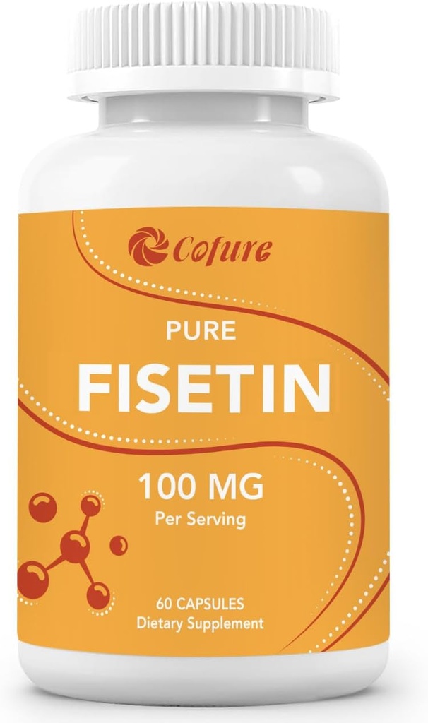 Suplementy Fisetin, 100 mg naturalnego aromatu bioaktywnego, Genuine 98% Czysty, Wsparcie starzenia, Nie-GMO, Gluten- Free, 60 Kapsułki, 60 Słupki