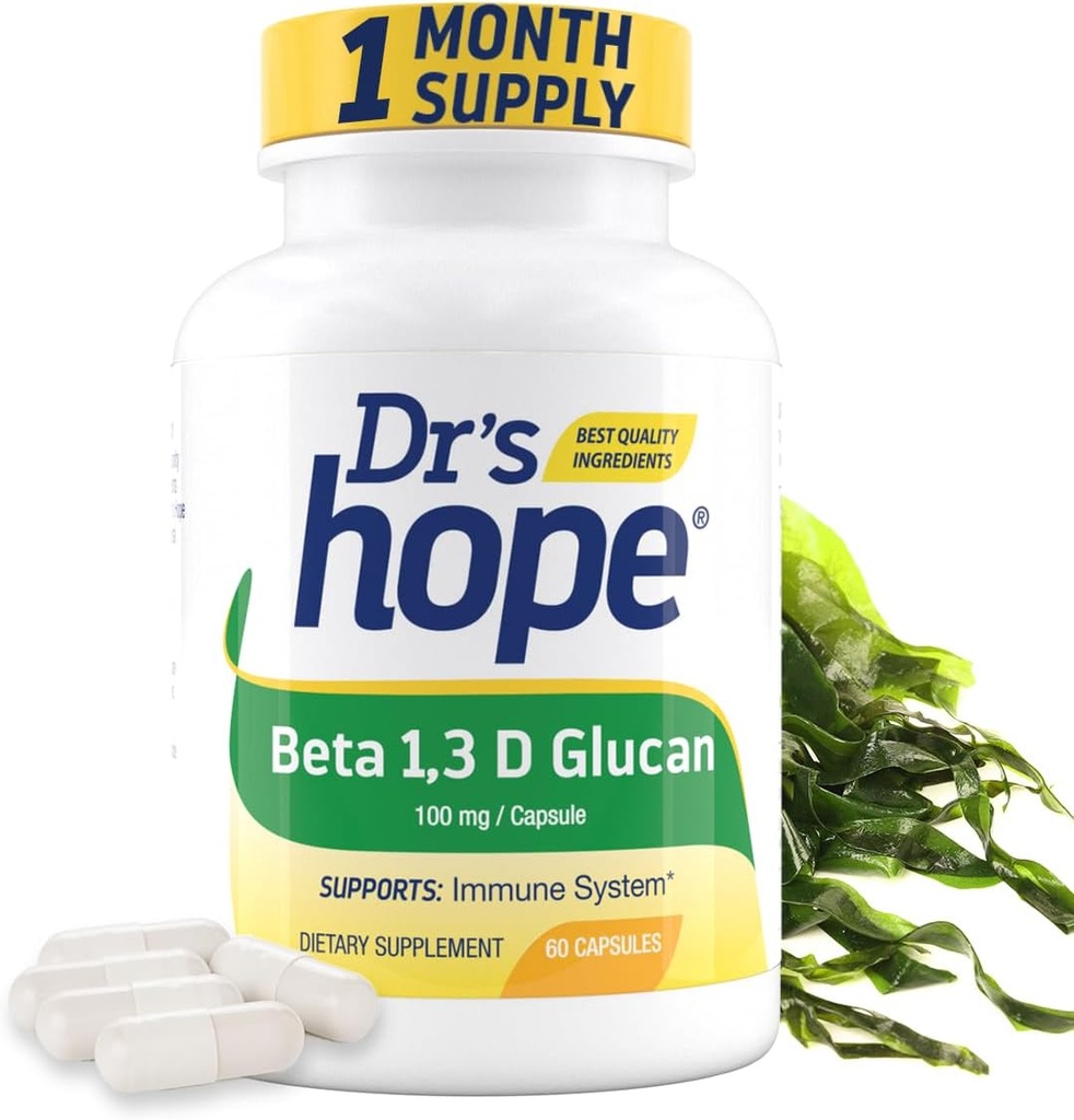 Beta 1,3D Glucan 200mg 60 Veggie Capsules - for Immune Wellbeing - Clean Formula Supplement - 2 Capsules/Day, 1-Month Supply - Made in The USA