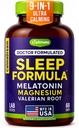 9- in-1 Melatonina Sleep Aid dla dorosłych - USA Made, Lab Tested with Melatonin 5mg and 108mg Magnez for Sleep - TRAACS, Ashwagandha, Valerian Root, GABA, 5HTP, Herbal Sleep Supplement, Wegan, 60 Caps