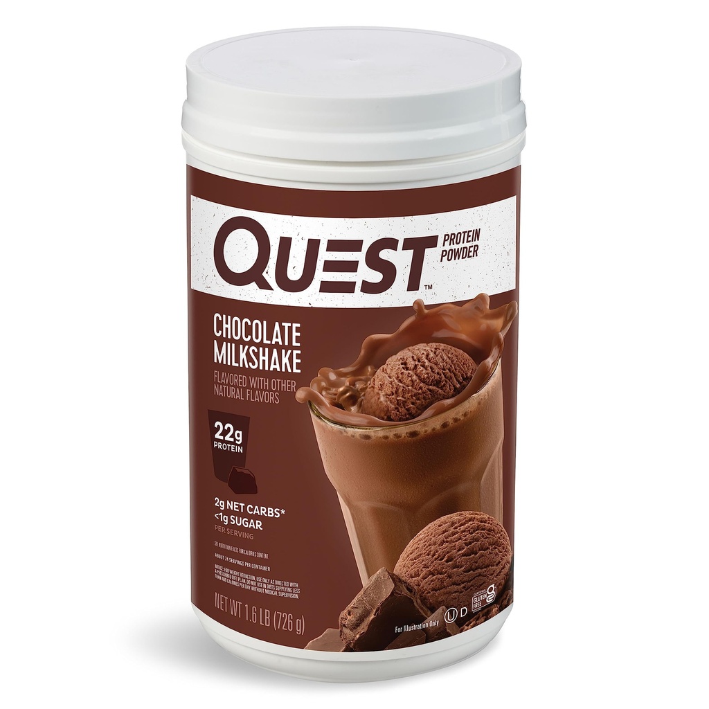 Quest Nutrition Czekoladowy Milkshake Protein Powder, 22g Protein, 2g Net Carbs, 1 g Cukier, Niskie węglowodany, Gluten Free, 1.6 Funt, 24 Służenie