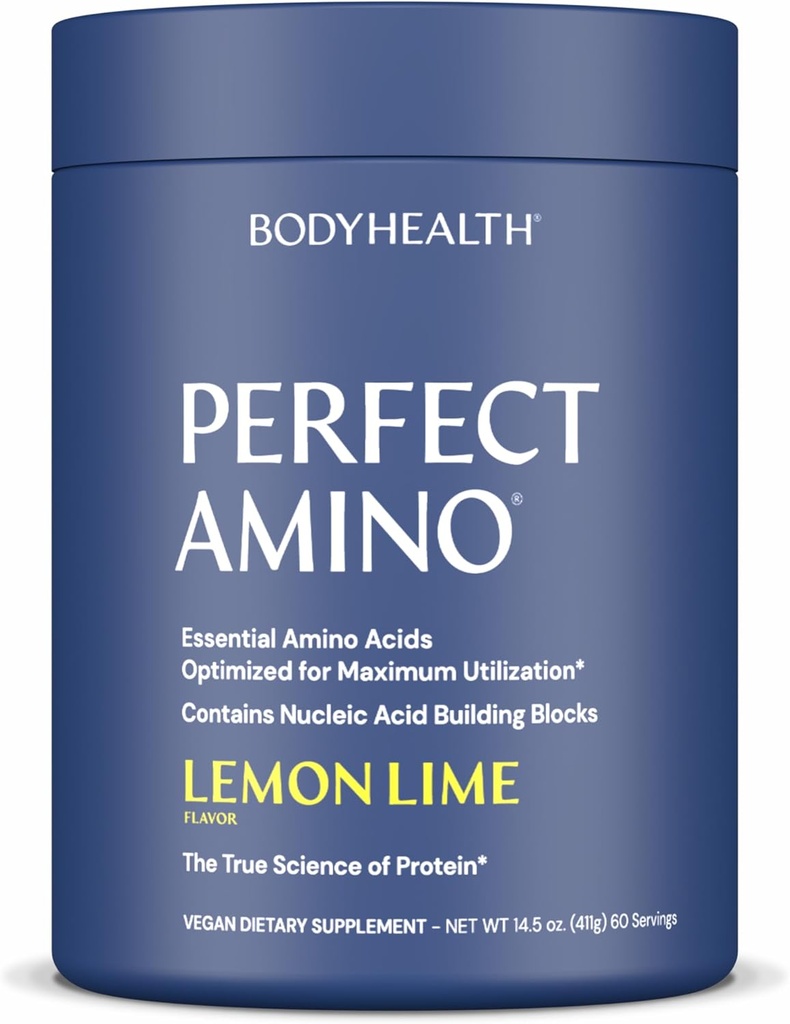 BodyHealth PerfectAmino Powder - BCAA i EAA Proszek do ćwiczeń przed i po - Amino Acid Energy Drink for Men and Women to Support Lean Muscle and Recovery - Lemon Lime - 60 Servings