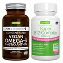 Wegan Omega-3 + Super B12- Complex 1000mcg Wegan Bundle, Zrównoważona EPA & DHA Algae Oil 1340mg + Wysoka Absorpcja Podjęzykowa Witamina B12 Z Methylcobalamina, Adenozylcobalamina i Hydroksokobalamina, przez I