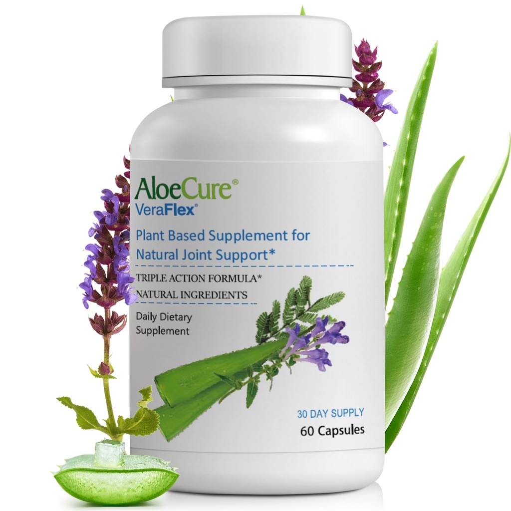 AloeCure VeraFlex Natural Joint Health Supplement with USDA Organic Aloe Vera - Kapsułki oparte na plancie do wsparcia komfortu, mobilności i elastyczności - All- Natural Formula, 60 Kapsułki