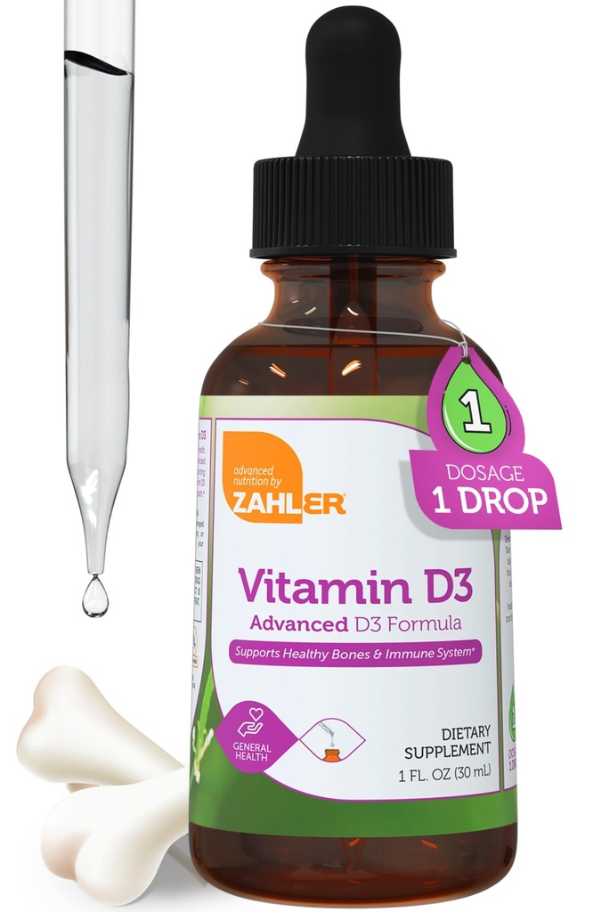 Witamina płynna Zahler D3 5000 j.m. - dla dorosłych Zdrowie kości i odporności - Suplementy witaminy D3 dla kobiet i mężczyzn (1 fl oz)