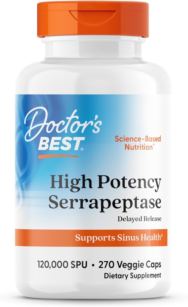 Lekarzy Najlepsza mocna Serrapeptaza, Wspiera Sinus Health, Non-GMO, Wegan 270 Veggie Czapki