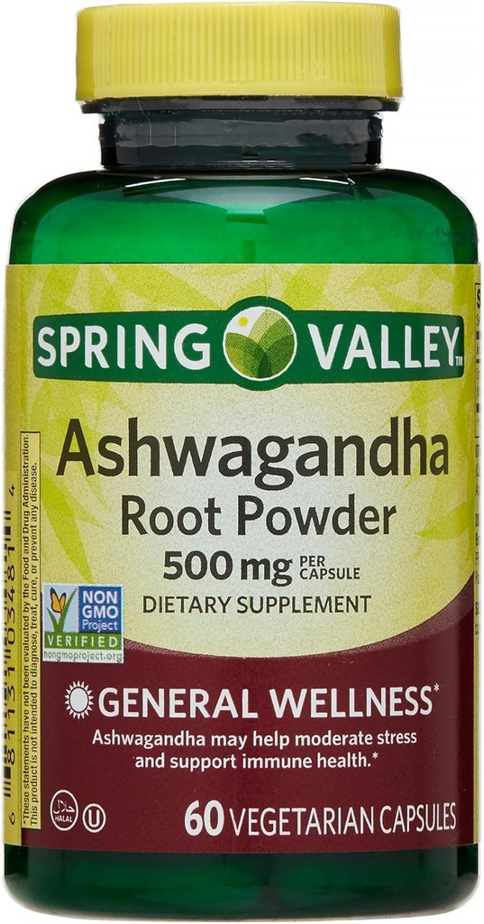 IKJ Ashwagandha Proszek korzeniowy Ogólne Wellness Suplement diety Kapsułki wegetariańskie, 500 mg, 60 Hrabia