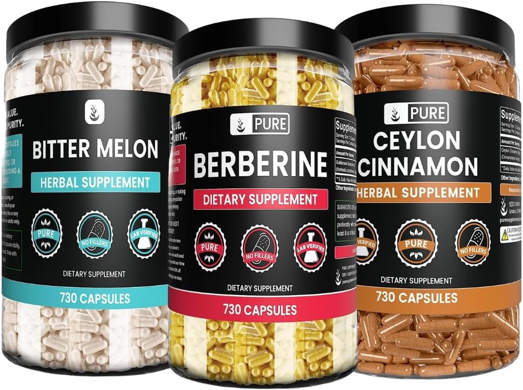 Pure Original Ingredients Berberine, Bitter Melon i Ceylon Cinnamon Capsules Bundle (730 Capsules) No Magnezu lub Rice Fillers