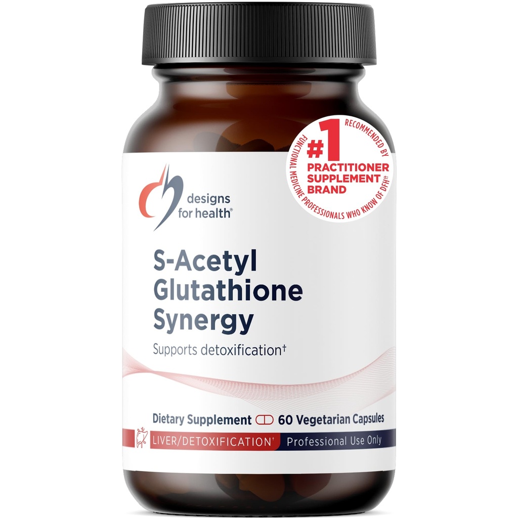 Designs for Health S- Acetyl Glutathione Synergy - 200mg S- A- GSH with NAC + Witamina B6 - Non-GMO Antioksydant Supplement to help Support Normal Detoksycation (60 kapsułki)